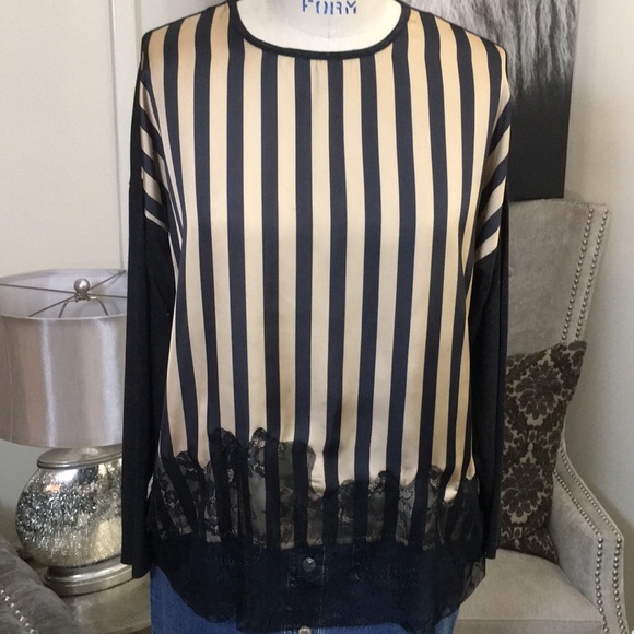 Zara Black & Gold Stripe Top - Picture 1 of 8
